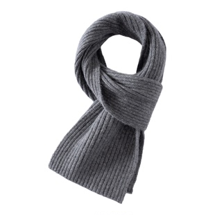 秋冬窄款抽条山羊绒小围巾针织加厚纯色围脖百搭保暖护颈男女同款