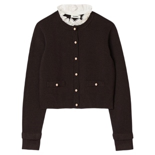 SANDRO博主同款2025秋冬新款女装迪木尔风可拆卸花边领针织开衫