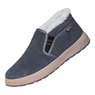 加绒加厚老北京棉鞋男雪地靴防寒保暖防滑爸爸鞋高帮防滑橡胶底子