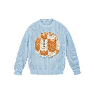 PROSBYCH浅蓝色飞针挂毛圆领拼接慵懒风毛衣男日系宽松针织衫情侣