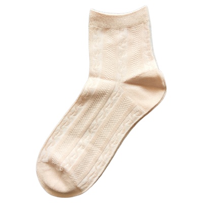 鹿人中筒女士桑蚕丝纯色百搭袜子