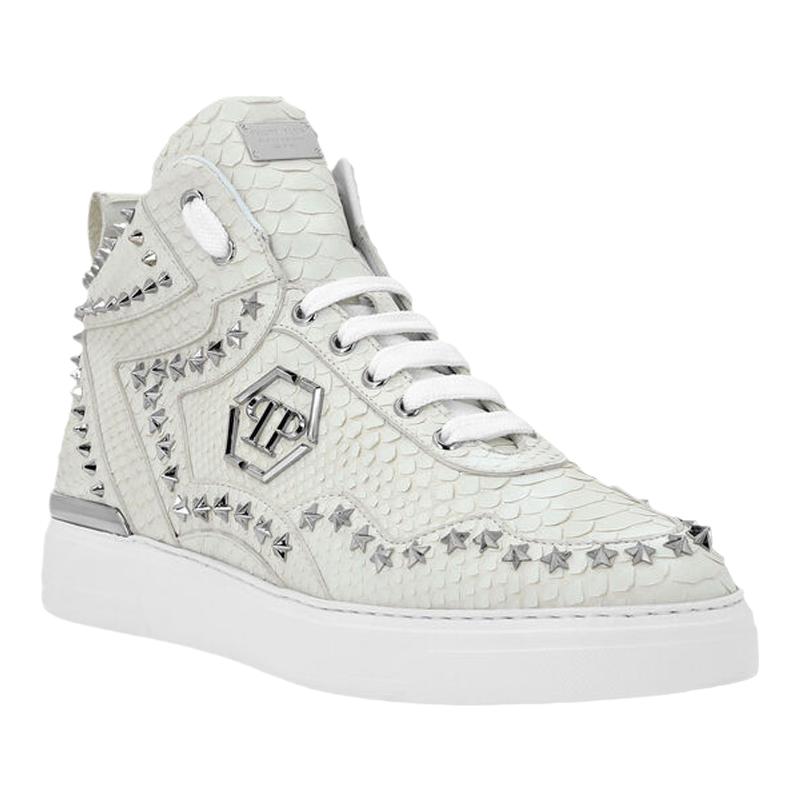PhilippPlein/菲利普普兰男士蟒蛇皮铆钉中帮运动休闲鞋新款
