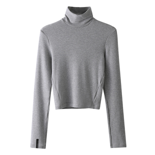 HAMYIHO 白色高领磨毛打底衫女短款修身正肩上衣秋冬内搭2025新款