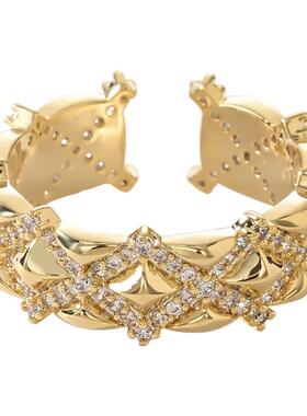 微镶锆石个性开口戒指女高级感几何交叉指环ins风食指戒