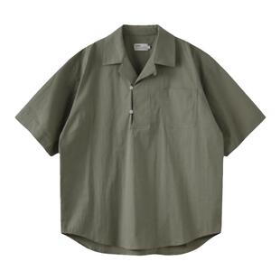 BUTTBILL 复古半开领衬衫短袖男情侣外套宽松套头廓形夏季衬衣服