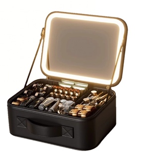 高级LED带镜子防水化妆包女旅行大容量化妆刷便携分区手提化妆箱