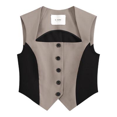 罗纹拼接梯形领覆合绒西装马甲