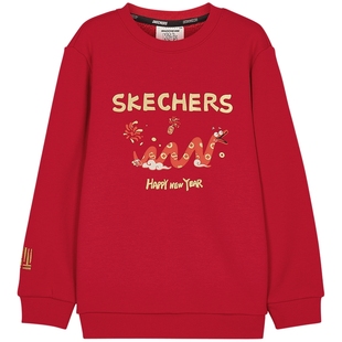 斯凯奇outlets童装男女童新年款加绒卫衣儿童冬季红色新款上衣