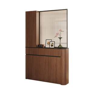 对门圆弧入户玄关柜鞋柜一体客厅玻璃隔断柜实木屏风法式复古中古