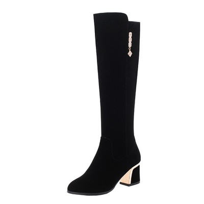 冬季粗跟高跟磨砂显瘦高筒靴