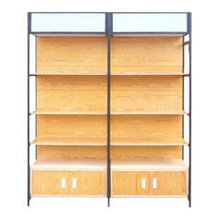 超市货架便利店母婴店文具店化妆品单双面四柱木纹展示架小零食架