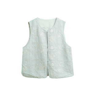 忘城N812座/一川风月/早秋新款亚麻人棉刺绣绣花国风马甲外套百搭