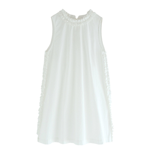 古苔 版型超好小白裙 立体花瓣领无袖连衣裙日系叠穿一秒入秋裙子