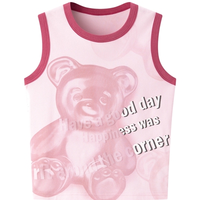 乐町夏季粉色图案印花吊带背心女C2CQE2322