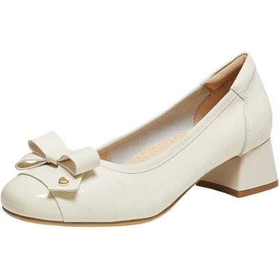 TATA他她女鞋2026春季新款粗高跟浅口单鞋子真皮百搭女鞋X8MA7AQ6