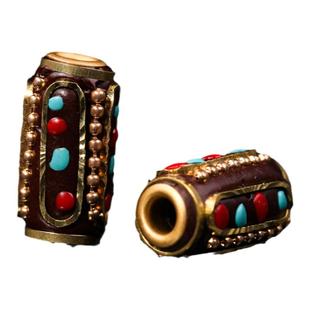 尼泊尔六字真言勒子尖珠 藏式顶珠腰珠鼓珠路路通DIY手串项链隔珠