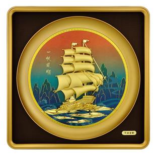 足金金箔画一帆风顺帆船摆件办公室招财乔迁新居搬家公司开业礼物