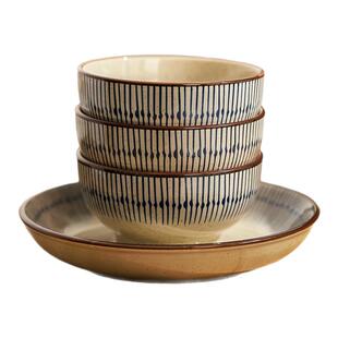 日式饭碗盘子餐具汤面碗陶瓷吃饭碗家用釉下彩菜盘复古碗碟蓝雨