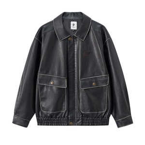 ONIARAI/鬼洗25秋冬新品复古阔型擦色皮夹克男式休闲外套 B340246