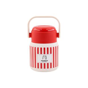 素生316不锈钢复古条纹早餐杯带盖勺保温杯燕麦粥杯便携外带