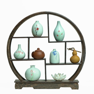 新中式玄关桌客厅茶室柜子博古架展示柜台国风家居禅意装饰品摆件