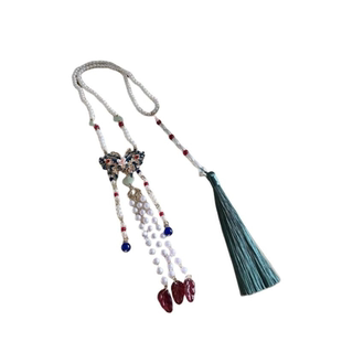 汉服璎珞长款仿珍珠背云璎珞烧蓝点翠古风项链长流苏晚明风配饰