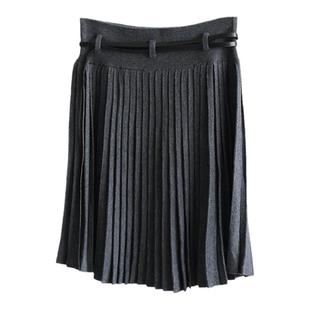 ROCO2026秋季新款 超细美丽诺羊毛针织裙高腰百褶显瘦裙子 送腰带