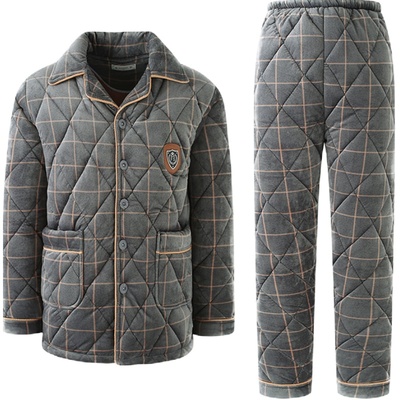 夹棉中老年人三层家居服加绒加厚