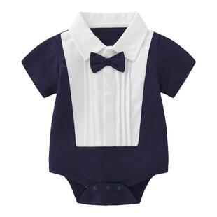 婴儿韩式夏季包屁衣男孩领结夏装连体女宝宝薄款绅士周岁礼服哈衣