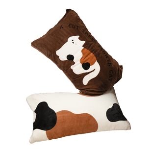 三花喵喵 萌系原创可爱猫咪冬季奶油绒枕套单只毛绒枕芯罩可定制