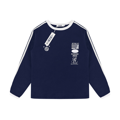 REOY STUDIO定制aeae韩国薄卫衣球衣风字母印花双杠宽松纯棉长袖t