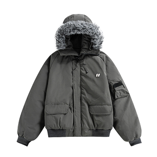 丛林老虎可拆卸毛领工装羽绒服男女冬季加厚保暖情侣装外套派克服