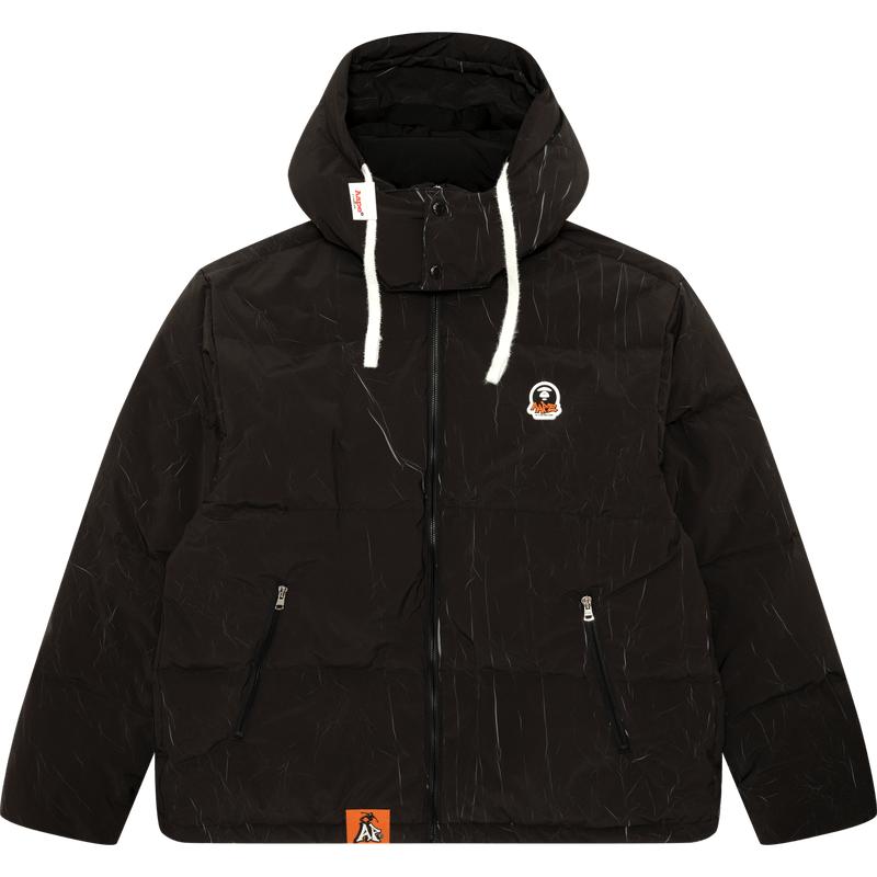 Aape褶皱效果可拆卸帽保暖羽绒服