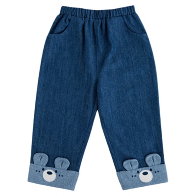 幼歌春季新品卡通小熊牛仔直筒裤