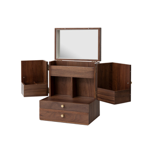 梵瀚木质大容量化妆品收纳盒带镜子妆奁防尘梳妆桌面护肤品首饰盒