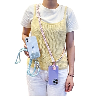 手机挂绳长款斜挎可背男女户外登山带子小蜜蜂扩音器挂链通用吊坠结实金属链条背夹片挂脖编织运动多股加粗绳