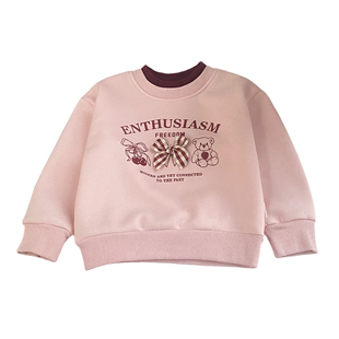 儿童加绒卫衣2025新款冬装女童甜美薄绒上衣女孩秋冬一体绒打底衫