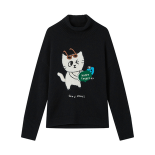 商场同款URLAZH有兰2025冬季新款U等等绣花高领宽松羊绒衫毛衣女