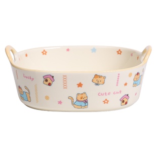 鹿谷川釉下彩双耳碗家用大容量烤碗沙拉碗高颜值汤面碗水果碗饭碗