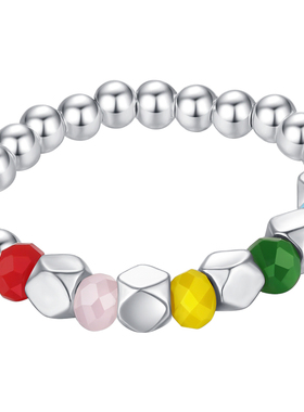 摩典925纯银多巴胺串珠甜酷指环