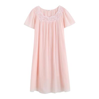 罗丝美纯棉蕾丝拼接套头短袖睡裙