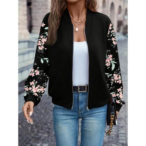 M 18357 Floral Print Baseball Jacket 花卉印花夹克 代发