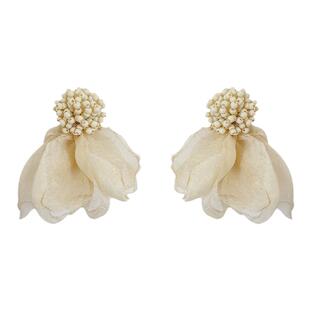 法式黄色雪纺花朵耳环复古超仙气质夸张度假风小众设计感耳饰耳夹