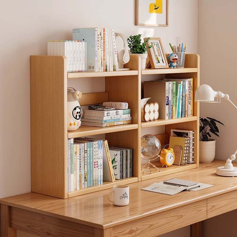 书架实木桌面置物架学生家用收纳儿童多层小办公室书柜窗书桌飘