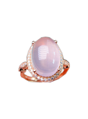 天然粉水晶女式芙蓉玫瑰金色戒指