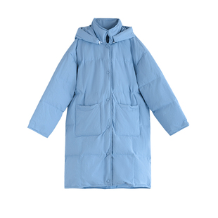 古苔「三明治穿搭」冰川蓝90白鸭绒羽绒服防风防水御寒中长款外套