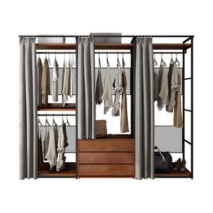 铁艺衣柜开放式衣架卧室落地实木置物架步入式金属衣帽间架子组合