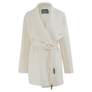 Orchel/欧榭丽轻奢气质优雅绑带羊毛牦牛绒大翻领女中长款大衣