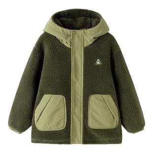 巴拉巴拉男童棉服大童摇粒绒外套儿童纯色连帽上衣冬装新款童装厚