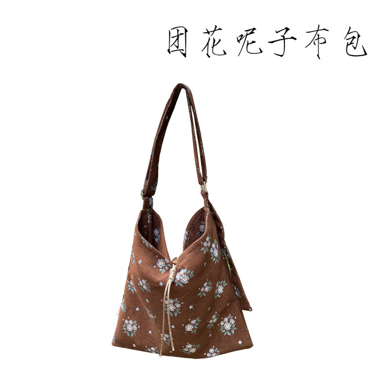 淳实原创秋冬毛呢料可调节肩带斜挎女包包古风小碎花敦煌团花文创